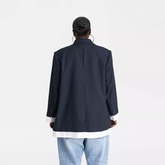 KBB by KAHLANA Target Womens The Shirt Blazer Jacket Navy/White Striped M Medium - Picture 7 of 9
